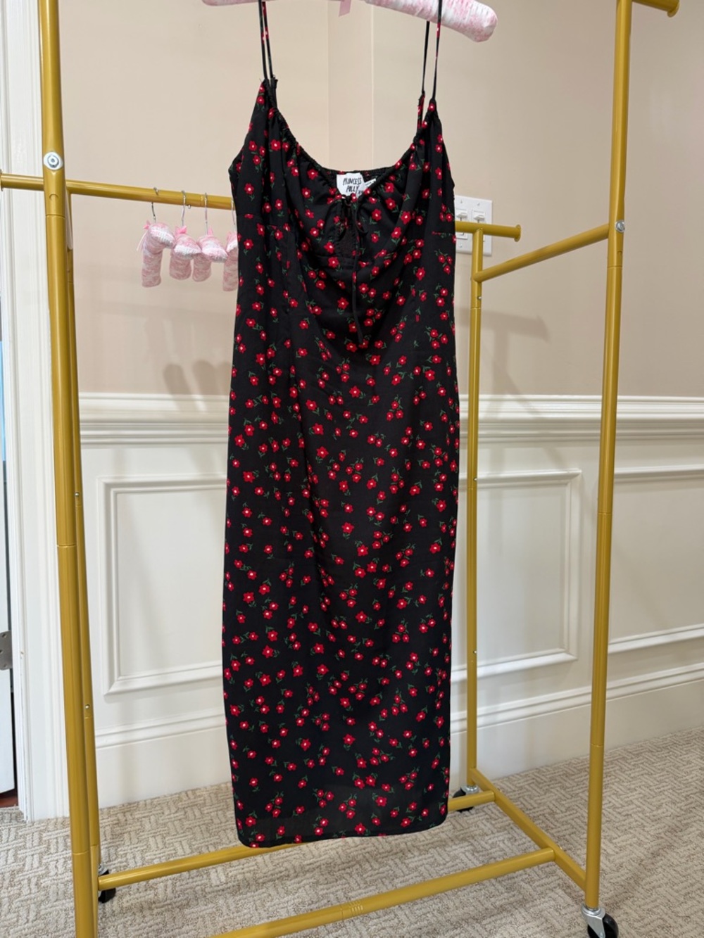 Princess Polly Black Dress with Red Floral Print